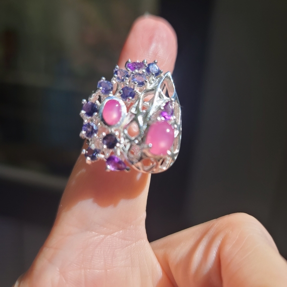 Star Ruby Amethyst & Lolite Sterling ring sz6.5 - Picture 9 of 10
